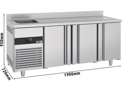 Chladicí pult Premium - 1900x700 mm - 3 dveře, 1 dřez vlevo a zadní strana