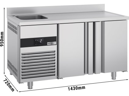 Chladicí stůl Premium  - 1430x700 mm - 2 dveře, 1 dřez vlevo a zadní strana/backsplash