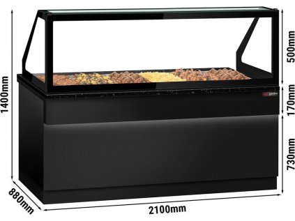 Ohrevná vitrína - 2100 mm - pre 6x GN 1/1 - drevené čelo - čierna žula pracovná doska