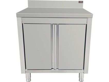Stainless steel work cabinet - 0.6 m - with hinged doors and rear trim
