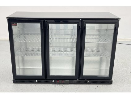 Barová lednice - 1350 x 540 x 900 mm, se 3 skleněnými dveřmi a 2 policemi - černá