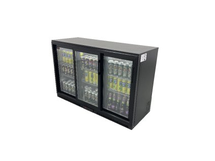 Barová lednice - 1350 x 540 x 900 mm, se 3 skleněnými dveřmi a 2 policemi - černá