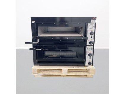 Černá nerezová pec na pizzu - dvoukomorová - 910x1120x750 cm