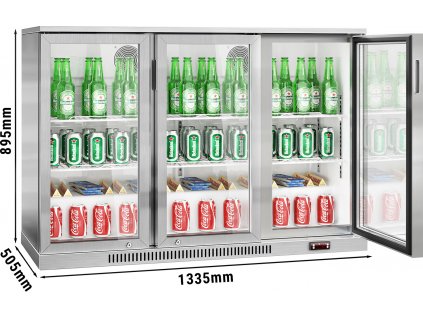 Barová chladnička - 1335 x 505 x 895 mm, 300 litrov - s 3 sklenenými dverami - biela