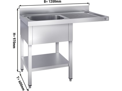 Mycí stůl s prostorem na myčku 1,2 m - 1 dřez vlevo D 40 x Š 40 x H 25 cm