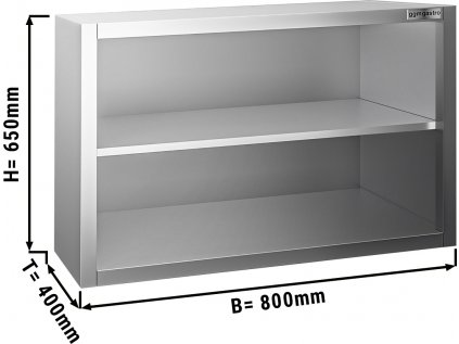 Nerezová nástěnná skříňka PREMIUM 0,8 m - bez dveří - vysoká 0,65 m