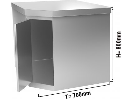 Nerezová nástenná rohová skriňa 0,7 m - výška: 0,8 m - s dverami