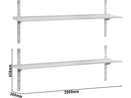 ECO Nástěnná police - 2,0 x 0,3m - 2-patrová