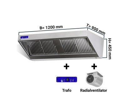 Nástěnná  digestoř 1,2 m - s motorem, ovladačem, filtrem a světlem- hloubka 900 mm