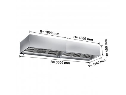 Digestor 3,6 m - s filtrom a lampou- hĺbka: 1100 mm