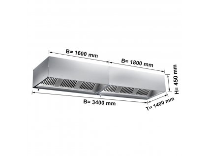 Digestor 3,4 m - s filtrom a lampou- hĺbka: 1400 mm