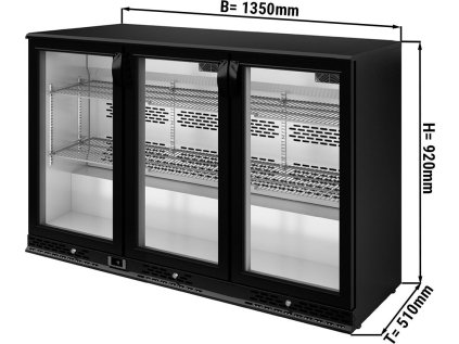 Barová lednice - 1350 x 510 x 920 mm, 330 litrů - s 3 skleněnými dveřmi