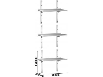 PREMIUM Nástěnná police - 1,0 x 0,3m - 3-patrová