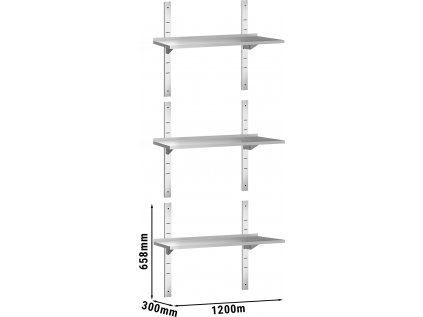 PREMIUM Nástěnná police - 1,2 x 0,3m - 3-patrová