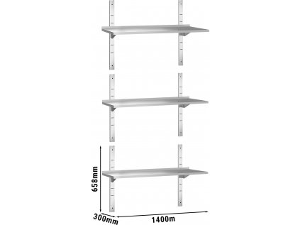 PREMIUM Nástenná polica - 1,4 x 0,3m - 3-poschodová