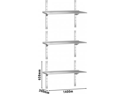 PREMIUM Nástěnná police - 1,4 x 0,3m - 3-patrová