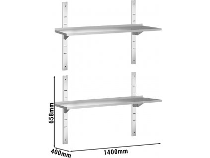 PREMIUM Nástenná polica - 1,4 x 0,4m - 2-poschodová