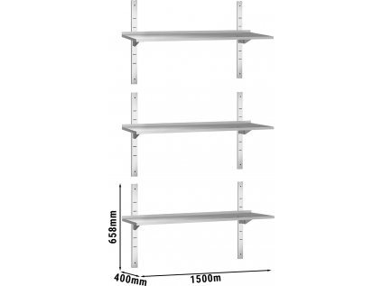 PREMIUM Nástenná polica - 1,5 x 0,4m - 3-poschodová