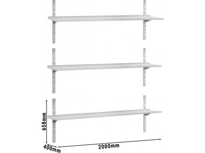 ECO Nástěnná police - 2,0 x 0,4m- 3-patrová