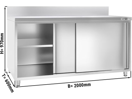 Nerezová pracovní skříň PREMIUM - 2,0 x 0,6m - s posuvnými dveřmi a zadním lemem