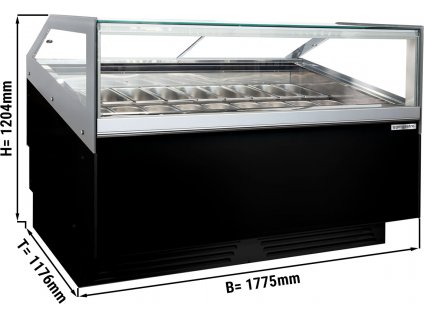 Vitrína na zmrzlinu - 1,7 x 1,1 m - čierna - s LED