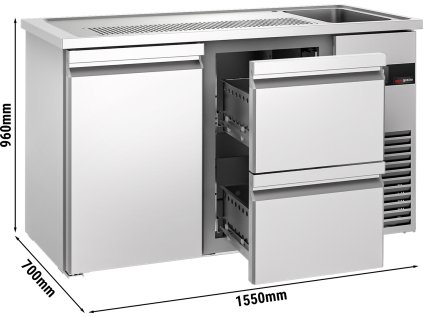 Pivní pult 1,55 x 0,7 m - 1 dveře s 2 1/2 zásuvkami