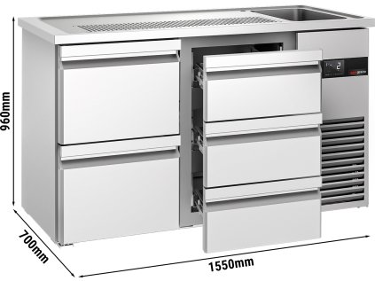 Pivní pult 1,55 x 0,7 m - se 2 zásuvkami 1/2 a 3 1/3 zásuvkami