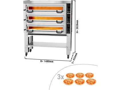 Pec na pizzu s digestorom a podstavbou - 6 + 6 + 6 O 34 cm