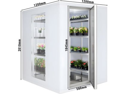 Chladicí box - 1,2 x 1,2 m - výška: 2,01 m - 1,8 m³ - se 3 prosklenými stranami
