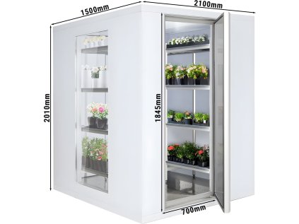 Chladicí box - 2,1 x 1,5 m - výška: 2,01 m - 4,8 m³ - se 3 prosklenými stranami