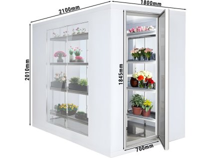 Chladicí box - 1,8 x 2,1 m - výška: 2,01 m - 5,88 m³ - se 3 skleněnými stranami