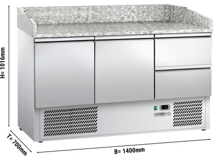 Chladicí stůl na pizzu ECO - 1,4 x 0,7 m - se 2 dvířky a 2 zásuvkami 1/2