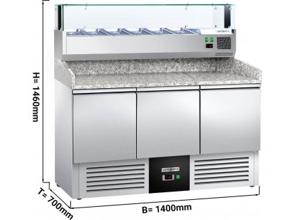 Chladící stůl na pizzu  PREMIUM - 1,4 x 0,7 m - se 3 dvířky