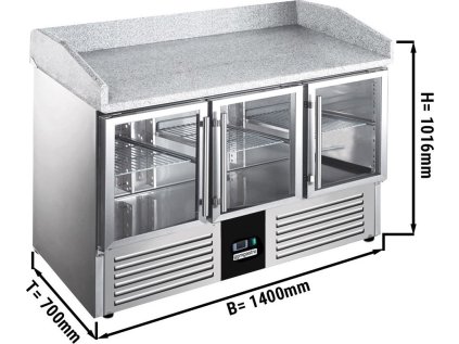 PREMIUM - chladiaci stôl na pizzu 1,4 x 0,7 m - s 3 sklenenými dverami
