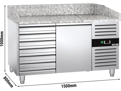 PREMIUM - chladící stůl na pizzu - 1,5 x 0,8 m - s 1 dvířky a 7 zásuvkami