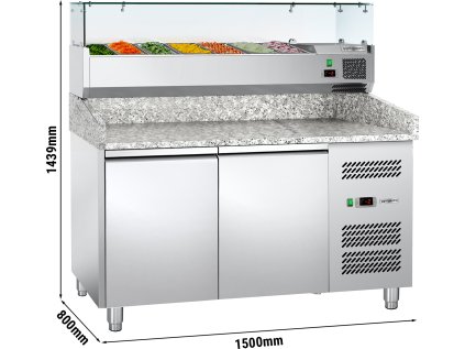 Chladicí stůl na pizzu ECO s vitrínou - 1,5 x 0,8 m - se 2 dvířky