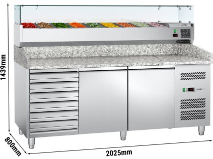 Chladicí stůl na pizzu ECO - 2,0 x 0,8 m - se 2 dvířky a 7 zásuvkami