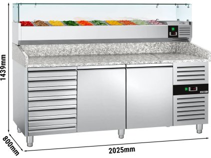 PREMIUM Chladiaci stôl na pizzu 2,0 x 0,8 m - s 2 dvierkami a 7 zásuvkami