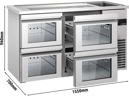 pivný pult 1,55 x 0,7 m - so 4 sklenenými zásuvkami 1/2