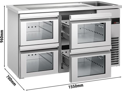 Výčepní pult1,55 x 0,7 m - se 4 skleněnými šuplíky 1/2
