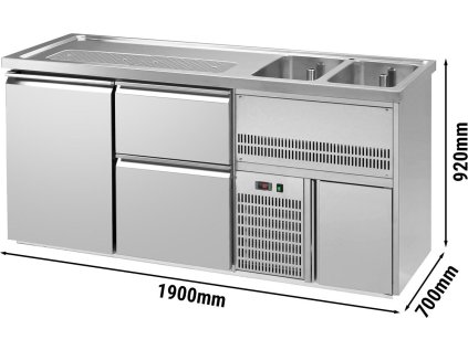 Pivný pult 1,95 x 0,7 m - 1 dvere s 2 zásuvkami 2/5 + 3/5