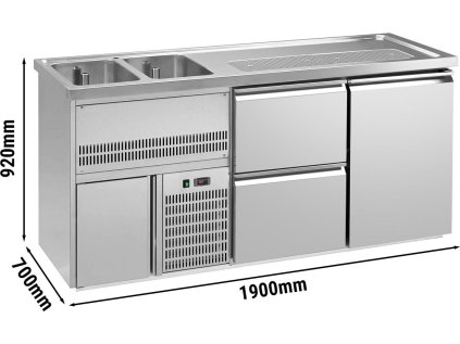 Pivní pult 1,95 x 0,7 m - 1 dveře se 2 zásuvkami 1/2 + 1/2