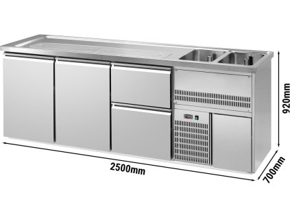 Pivní pult  2,5 x 0,7 m - 2 dveře se 2 zásuvkami 2/5 + 3/5