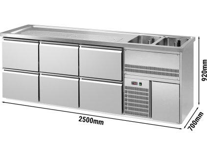 Výčepní pult 2,5 x 0,7 m - se 6 šuplíky 1/2 + 1/2