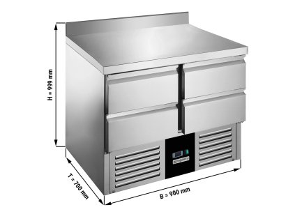 chladicí stůl PREMIUM - 0,9 x 0,7 m - se 4 zásuvkami 1/2 a zadním lemem
