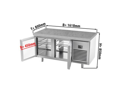 chladicí stůl(EN) - se skleněnými dvířky na obou stranách