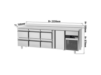 Chladicí stůl PREMIUM - 2,3 x 0,7 m - s 1 dvířky a 6 zásuvkami 1/2