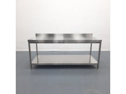 Nerezový pracovní stůl PREMIUM se spodní policí a zadním lemem - 2000 x 800 x 970 mm