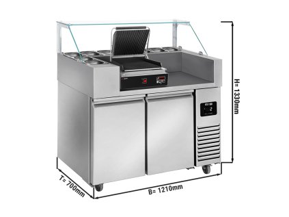 Přípravný stůl - 1,21 x 0,7 m - se 2 dveřmi - vč. digitálního kontakního grilu