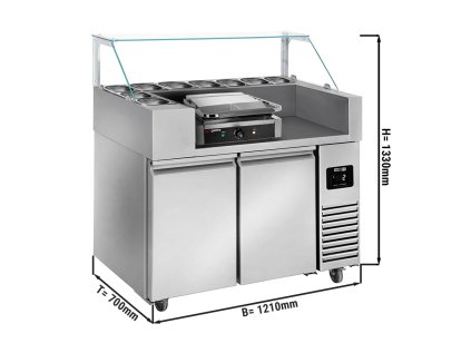 Přípravný stůl - 1,21 x 0,7 m - se 2 dveřmi - vč. kontakního grilu